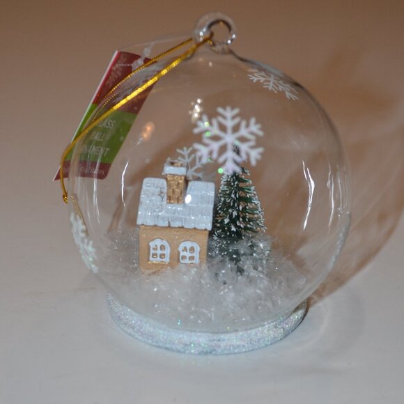 Holiday Traditions Glass Ball Ornament House Fir Snow Flakes approx. 3' height - Picture 3 of 4